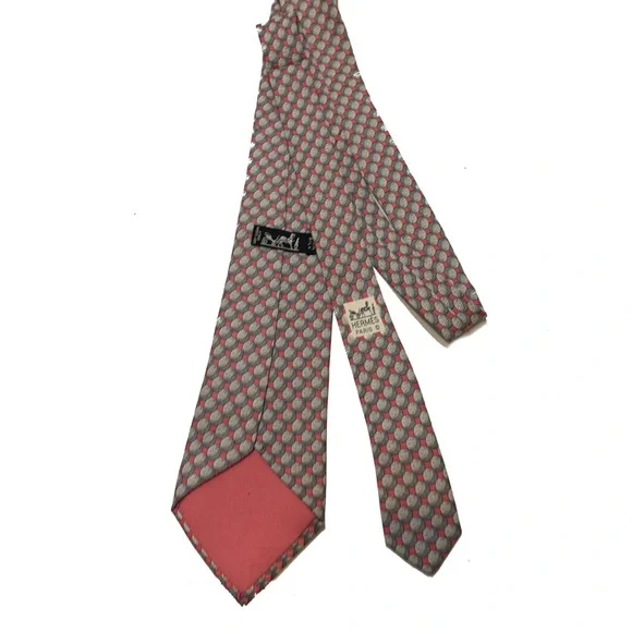 Hermes Red and Gray Patterned Tie